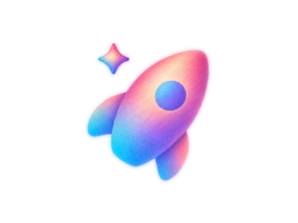 A pastel rocket and sparkle in pink, violet, and teal, representing AI-assisted creation of editable architectural geometry.