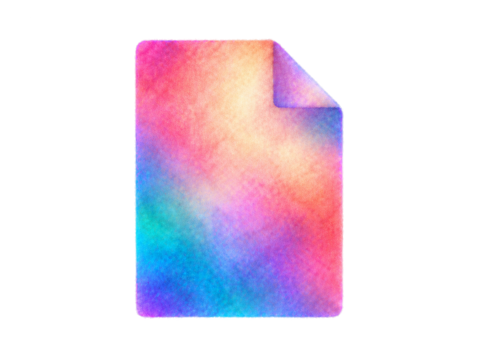A document with a folded corner painted in pink, violet, and teal, representing open drawing and model formats.